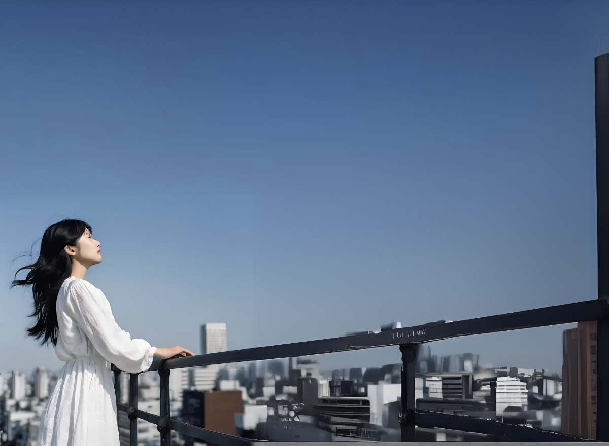 空を見上げる女性